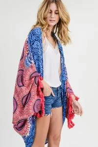 Boho blue and pink kimono