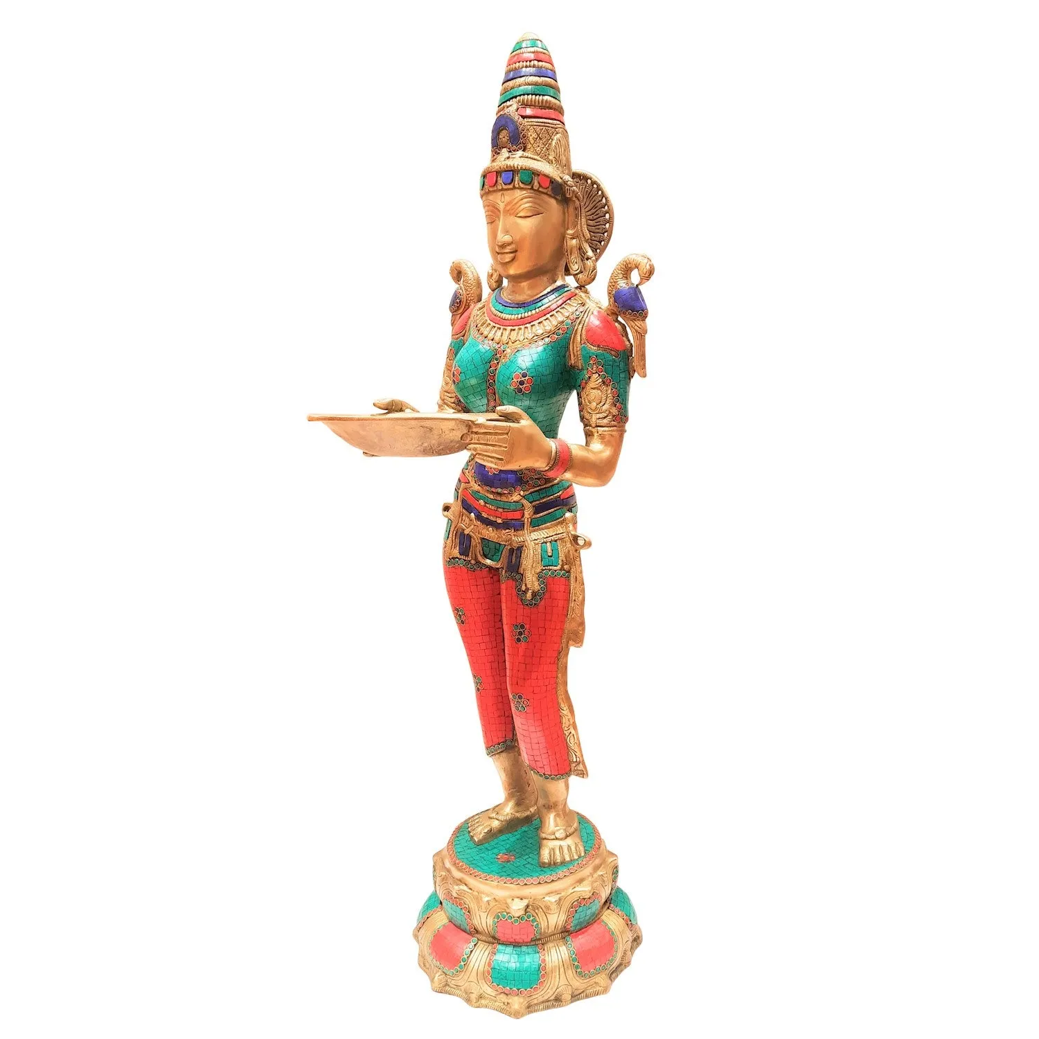Brass Deep Lady With Stone Work 44 In