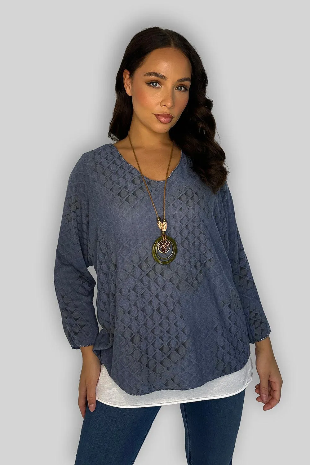 Cotton Double Layer Printed Tunic With Necklace
