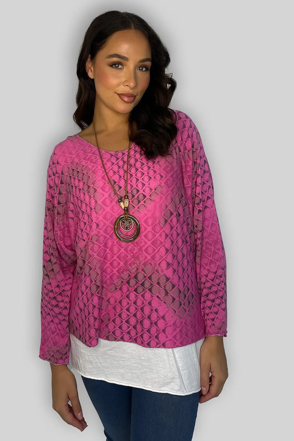 Cotton Double Layer Printed Tunic With Necklace