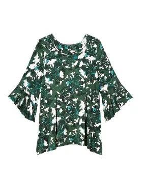 Evelyn 3/4 Flared Sleeve Top | Forest Green / White