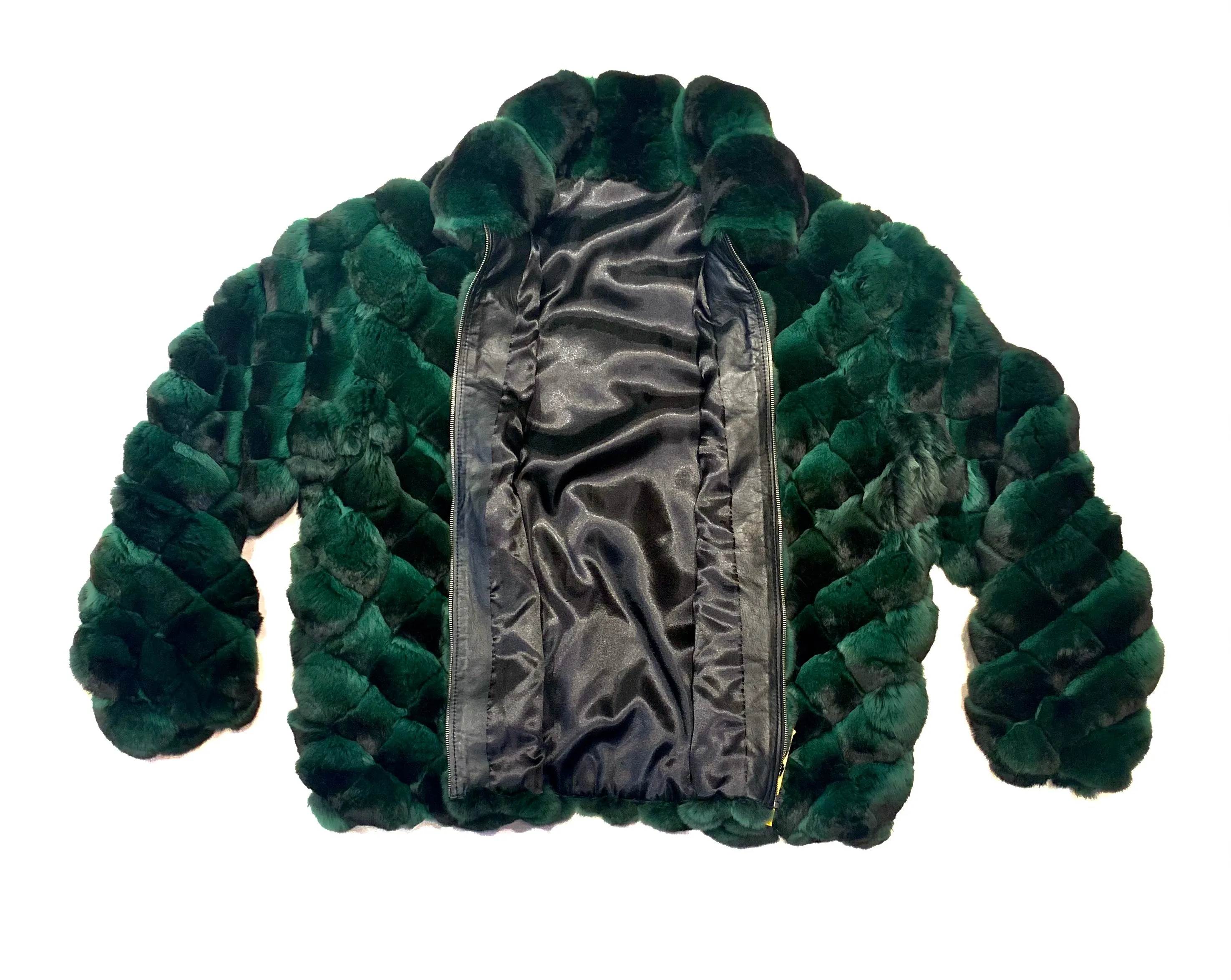 Kashani Men's Forest Green Diamond Cut Full Chinchilla Coat