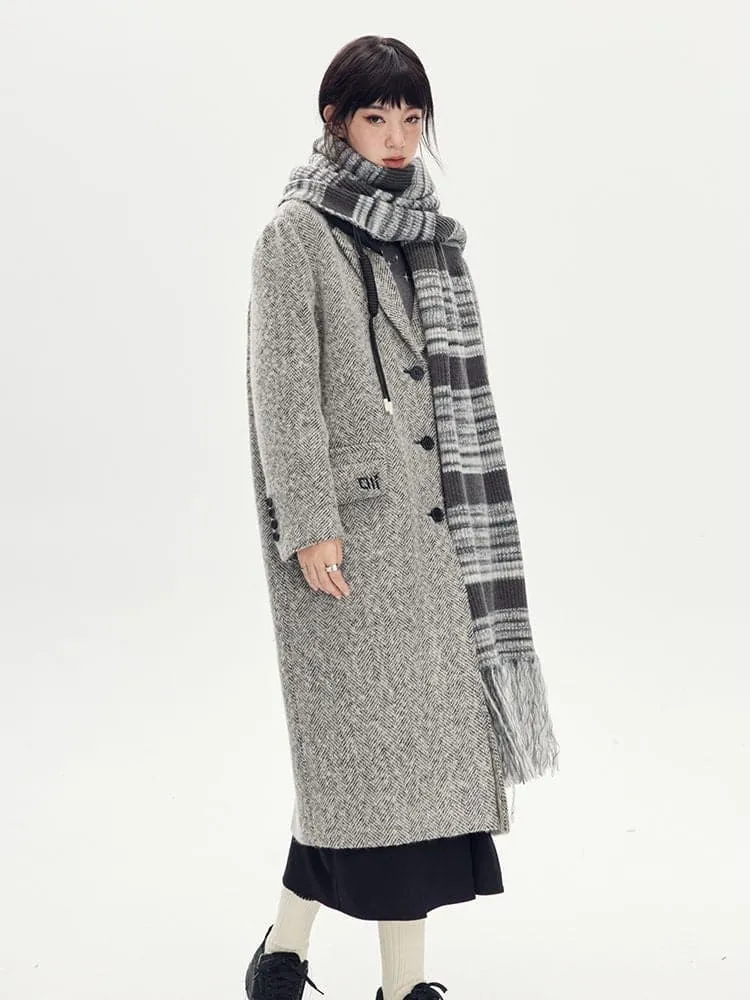 Long Wool Coat With Bi-Color Hoodie