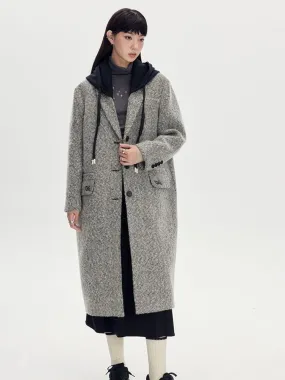 Long Wool Coat With Bi-Color Hoodie