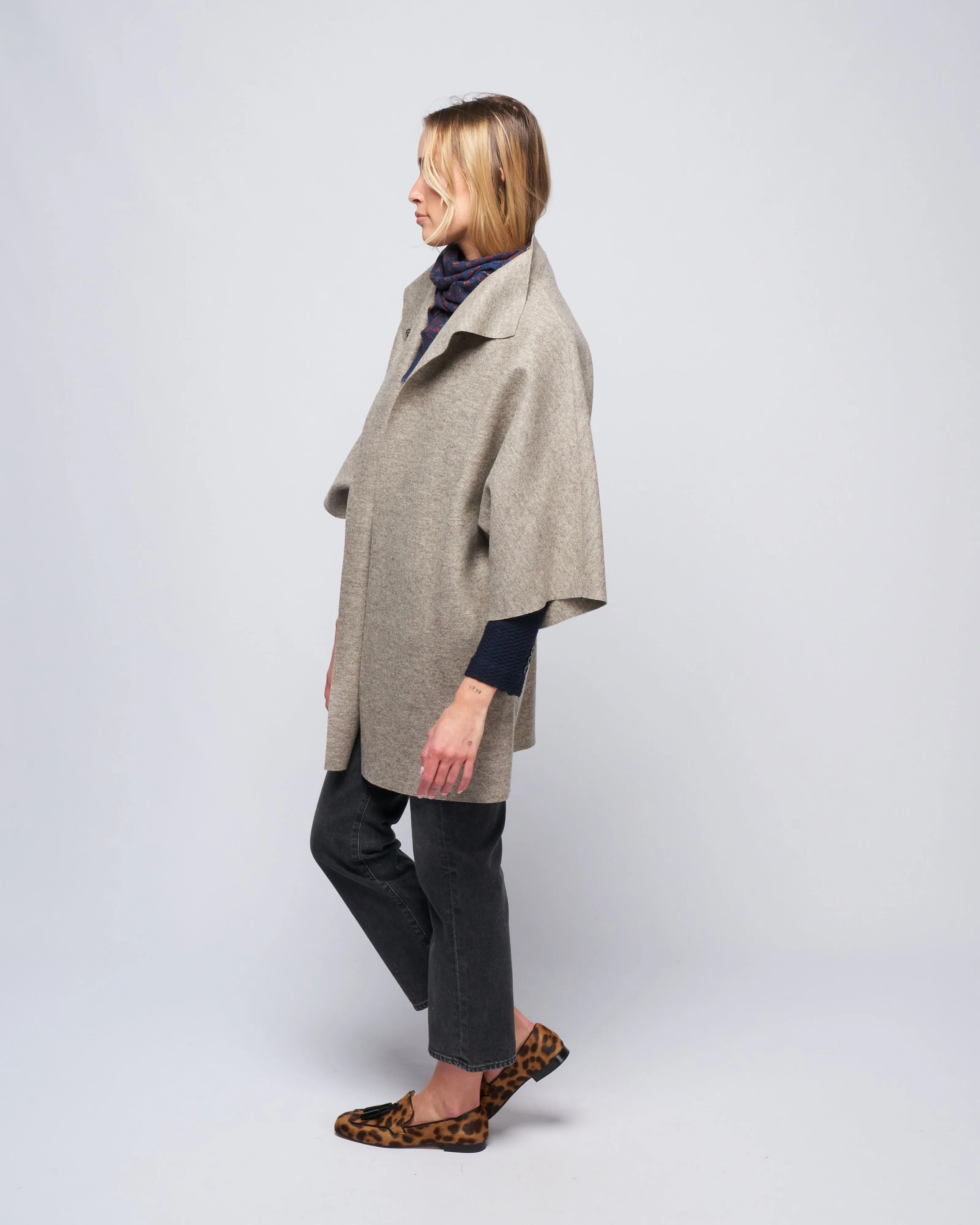 mantle pressed wool kimono - natural taupe