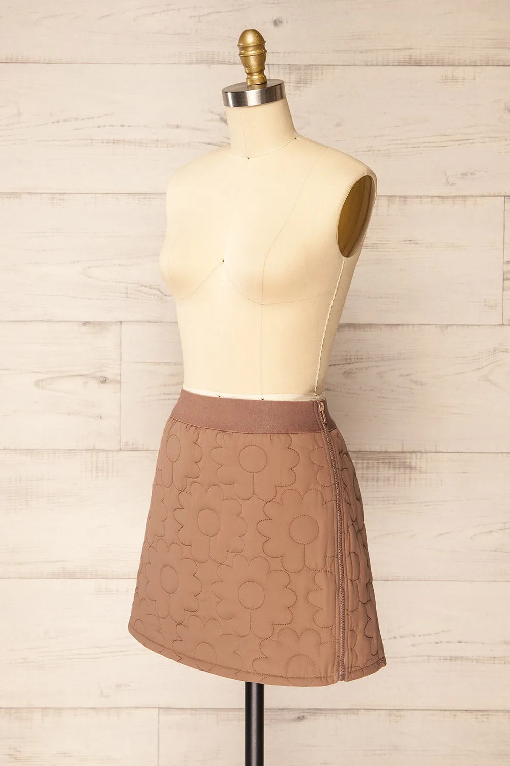 Morlaix | Floral Quilted Taupe Skirt