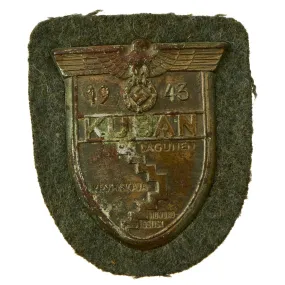Original German WWII Unissued Heer Kuban Bridgehead Shield Decoration with Fabric & Paper Backing - Ärmelschild Kuban