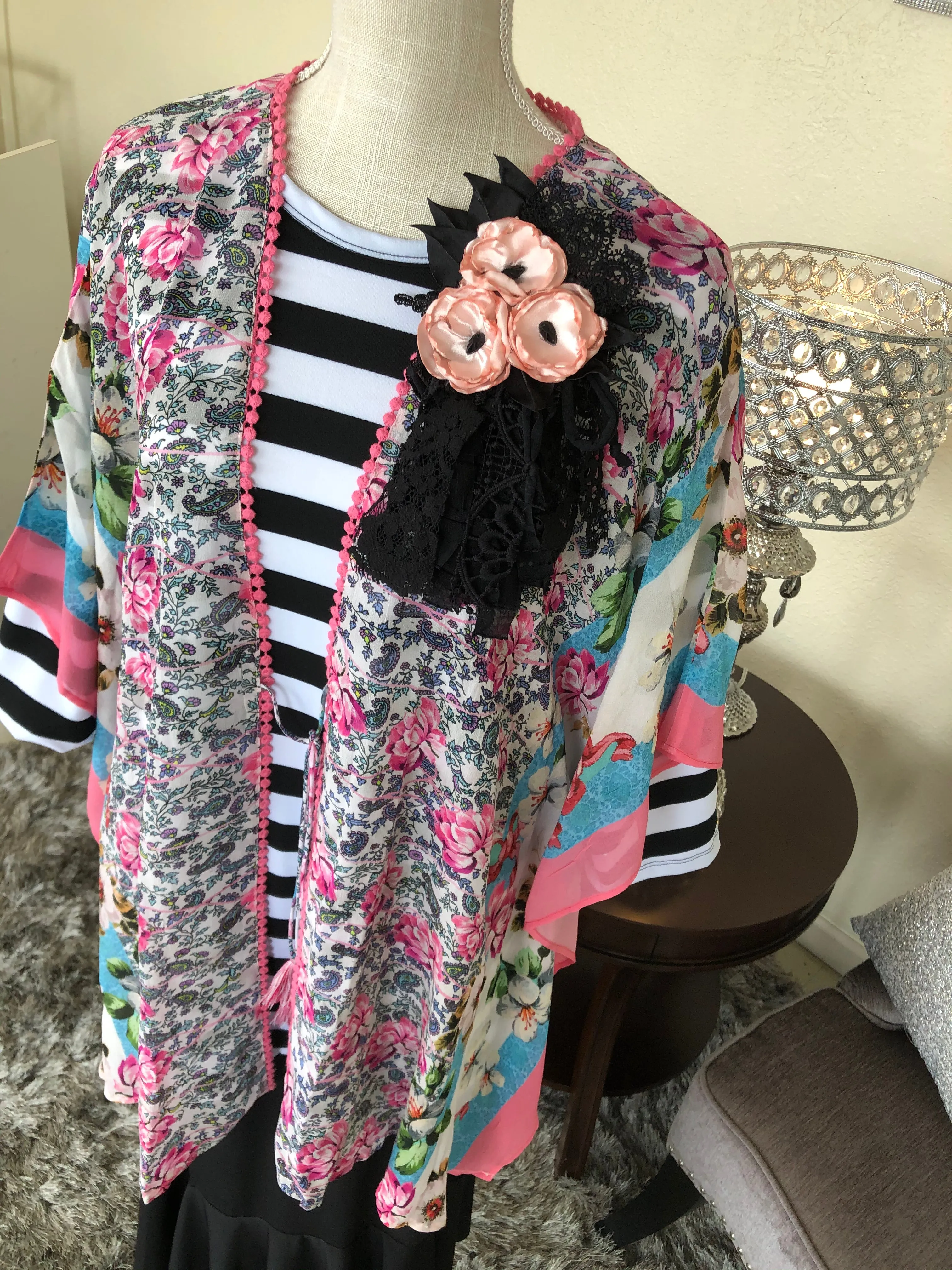 Pink Multi Print Scarf Kimono (PL)