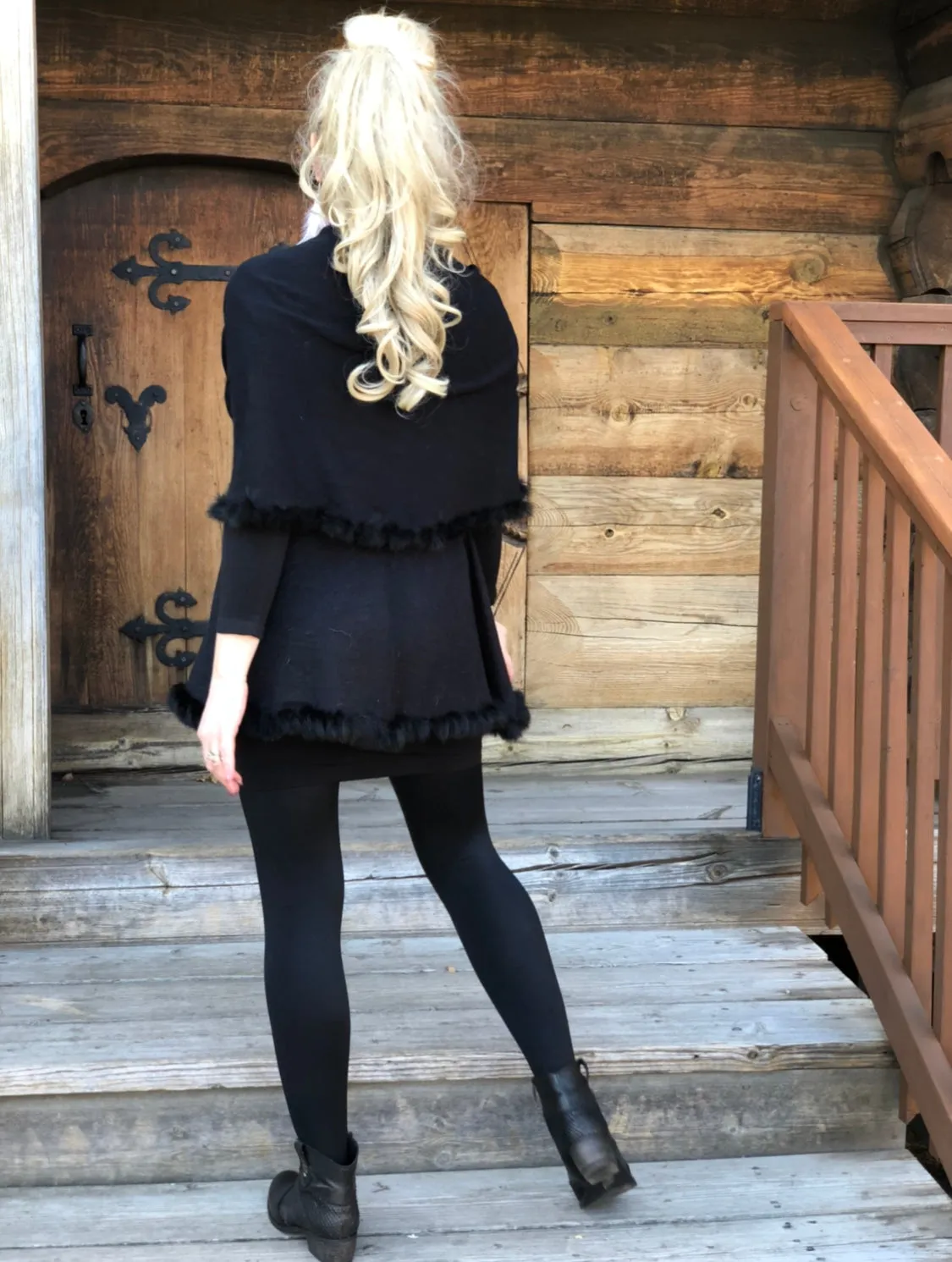 Rabbit Trim Cardigan Cape - 2 Colors