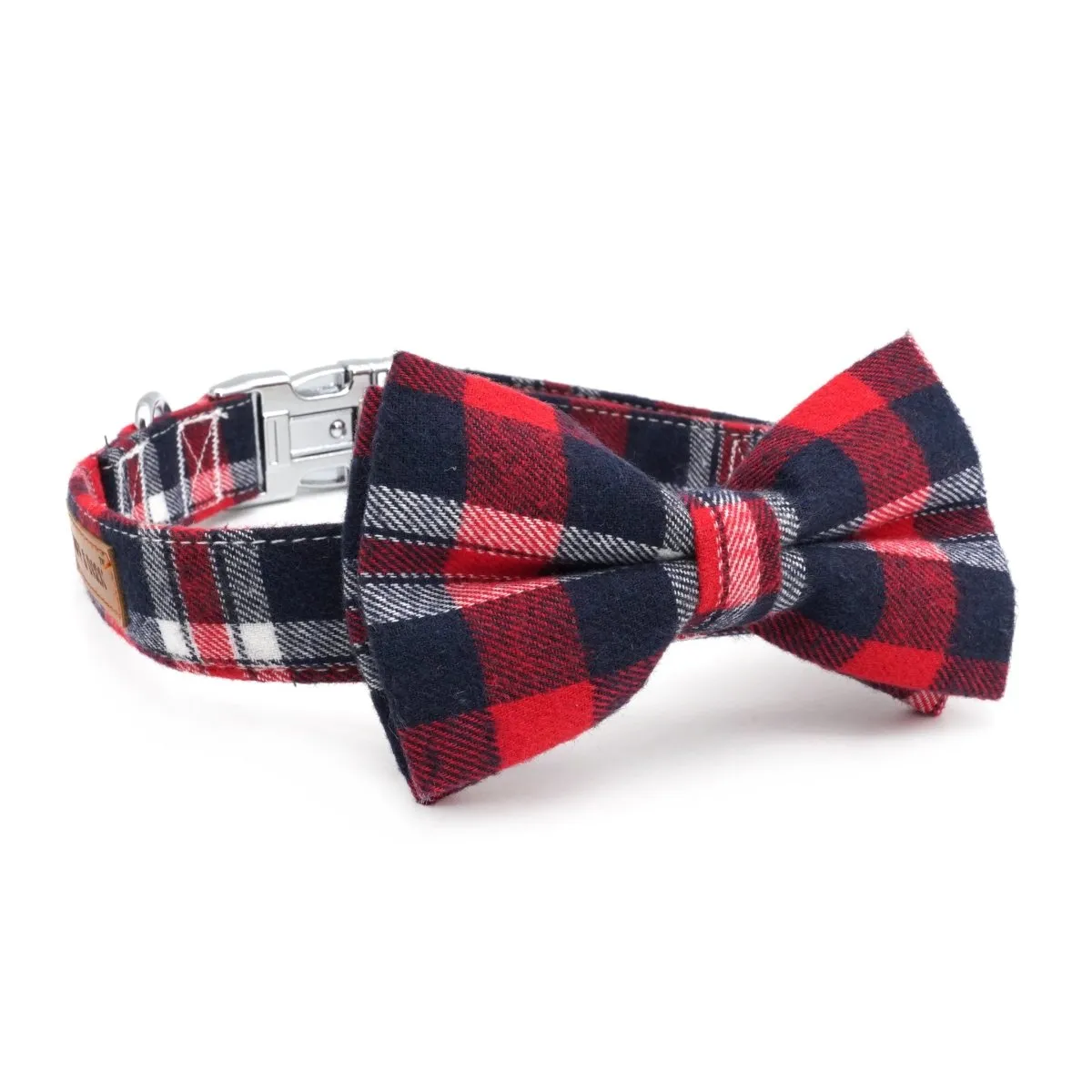 Red Plaid Bowtie Unbreakable Collar™ & Leash Set