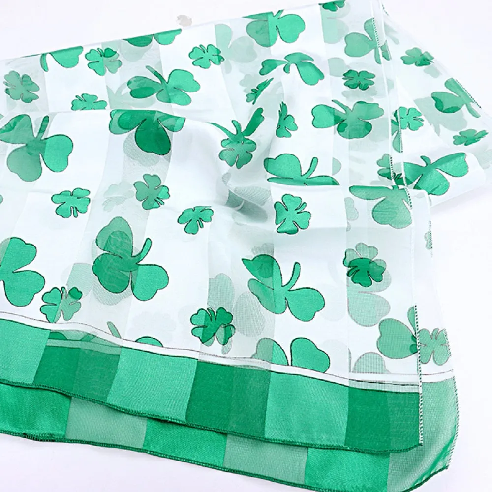 St. Patrick's Day Irish Clover Silky Stripe Lightweight Fashion Scarf 60 Inches