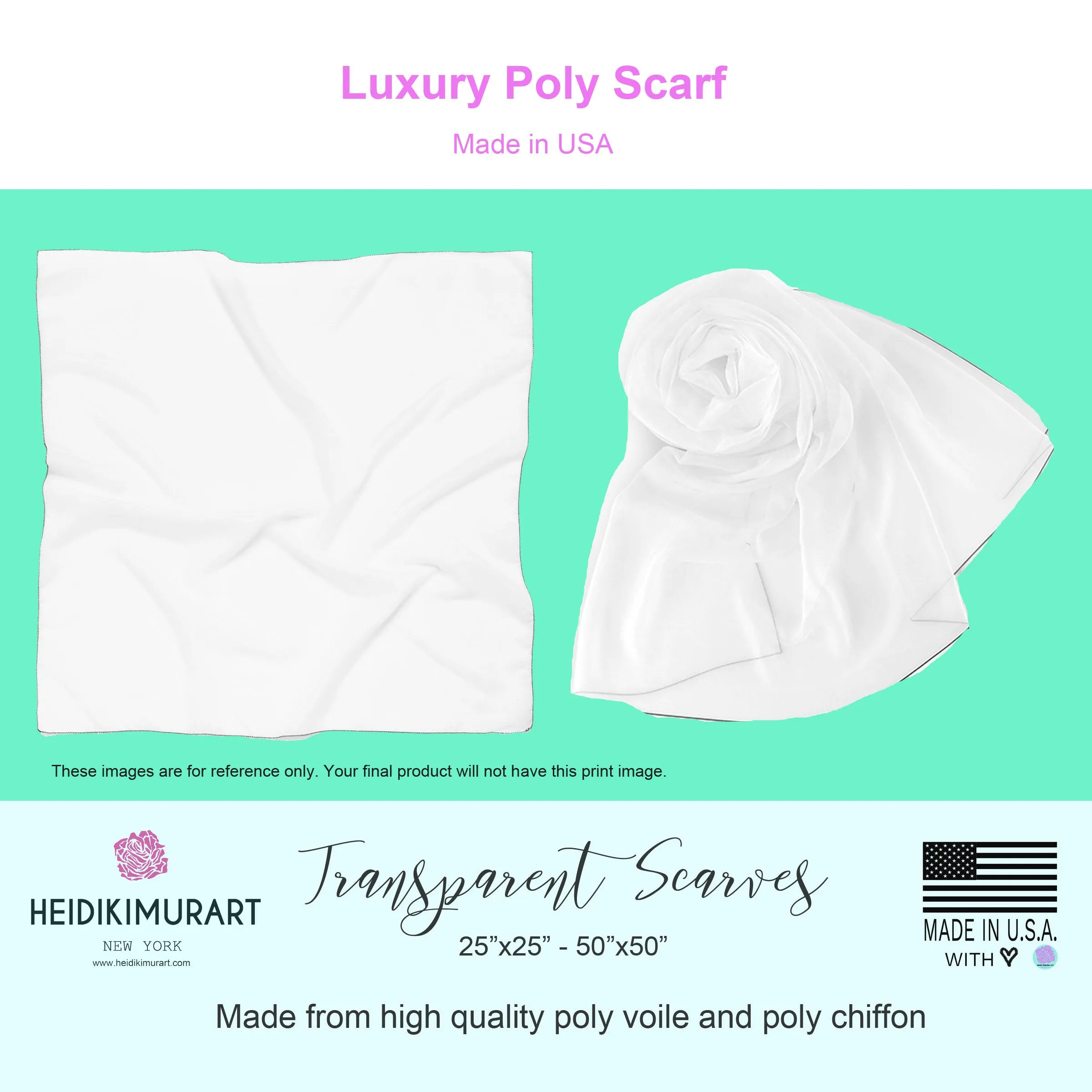 White Japanese Poly Scarf, Cute Crane Birds Print Women's Fashion Accessories- Made in USA