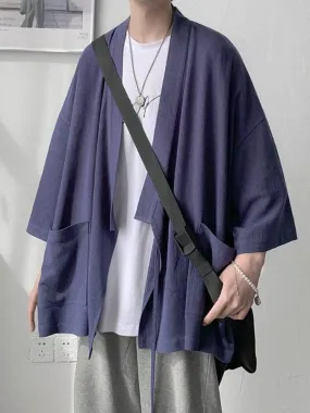 Wiaofellas  -  Summer Three-quarter Sleeve Shirt Men Women All-match Korean Loose Simple Thin Cardigan Casual Shoulder-shoulder Cape Jacket