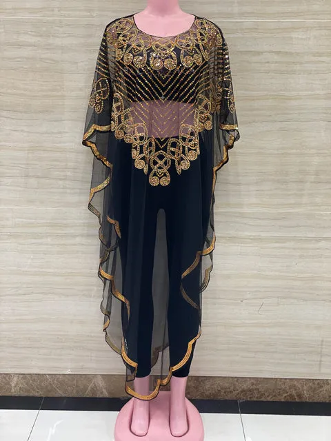 Wjczt New Cape Cardigan Gauze Sequins Dress Fashion Temperament Party Women&#39;s Robes Ffree Delivery Red Green Blue Black